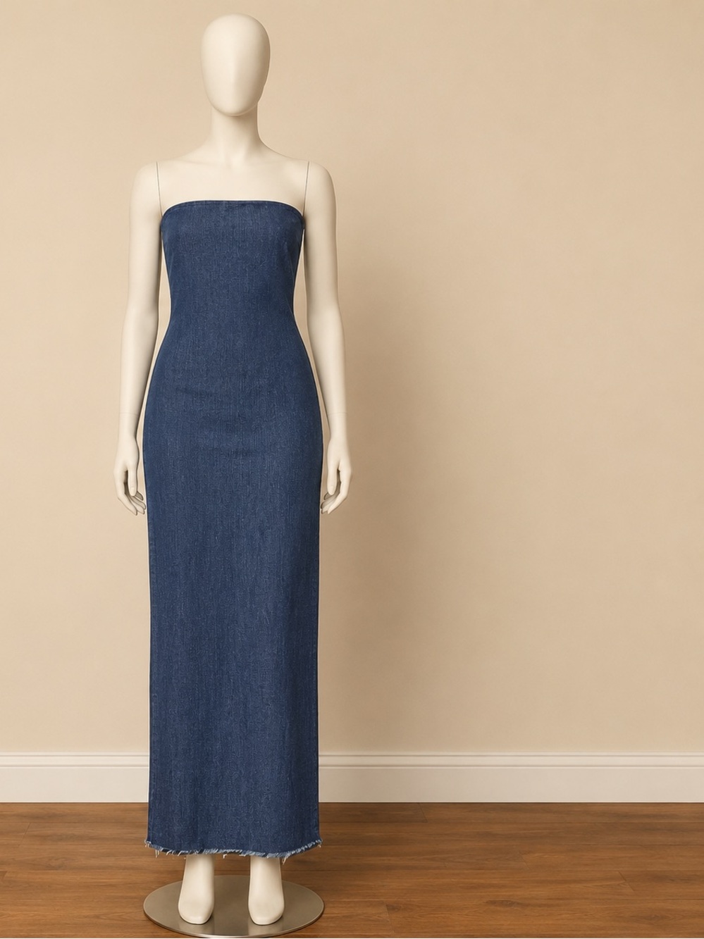 Zara Strapless Dark Blue Denim Maxi Dress